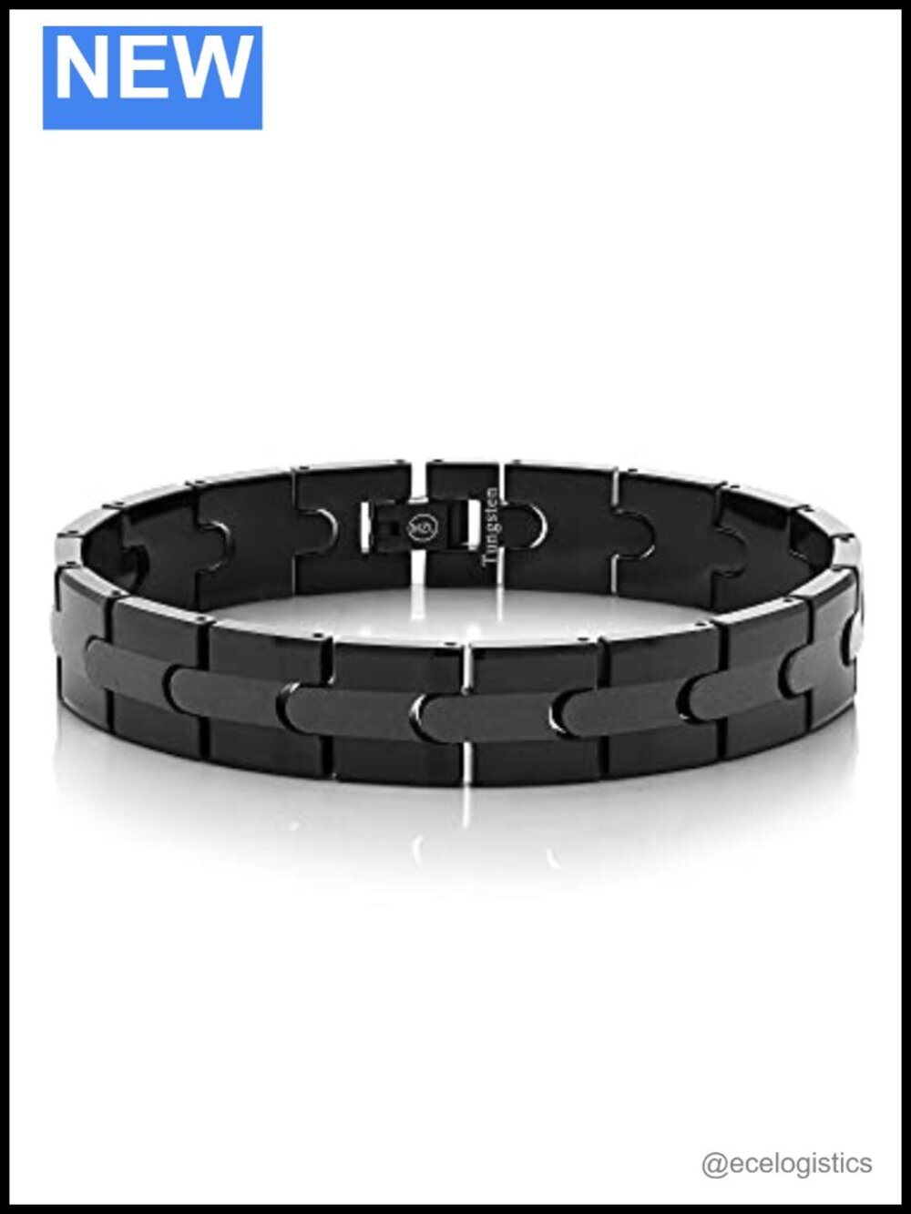Men's Tungsten Carbide Black Plated Shiny Bracelet Matte Finish Center Stripe